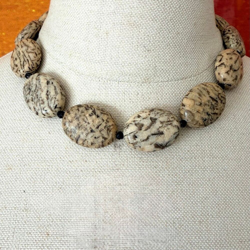 Natural Graphic Feldspar Statement Necklace 925 Sterling Silver Clasp